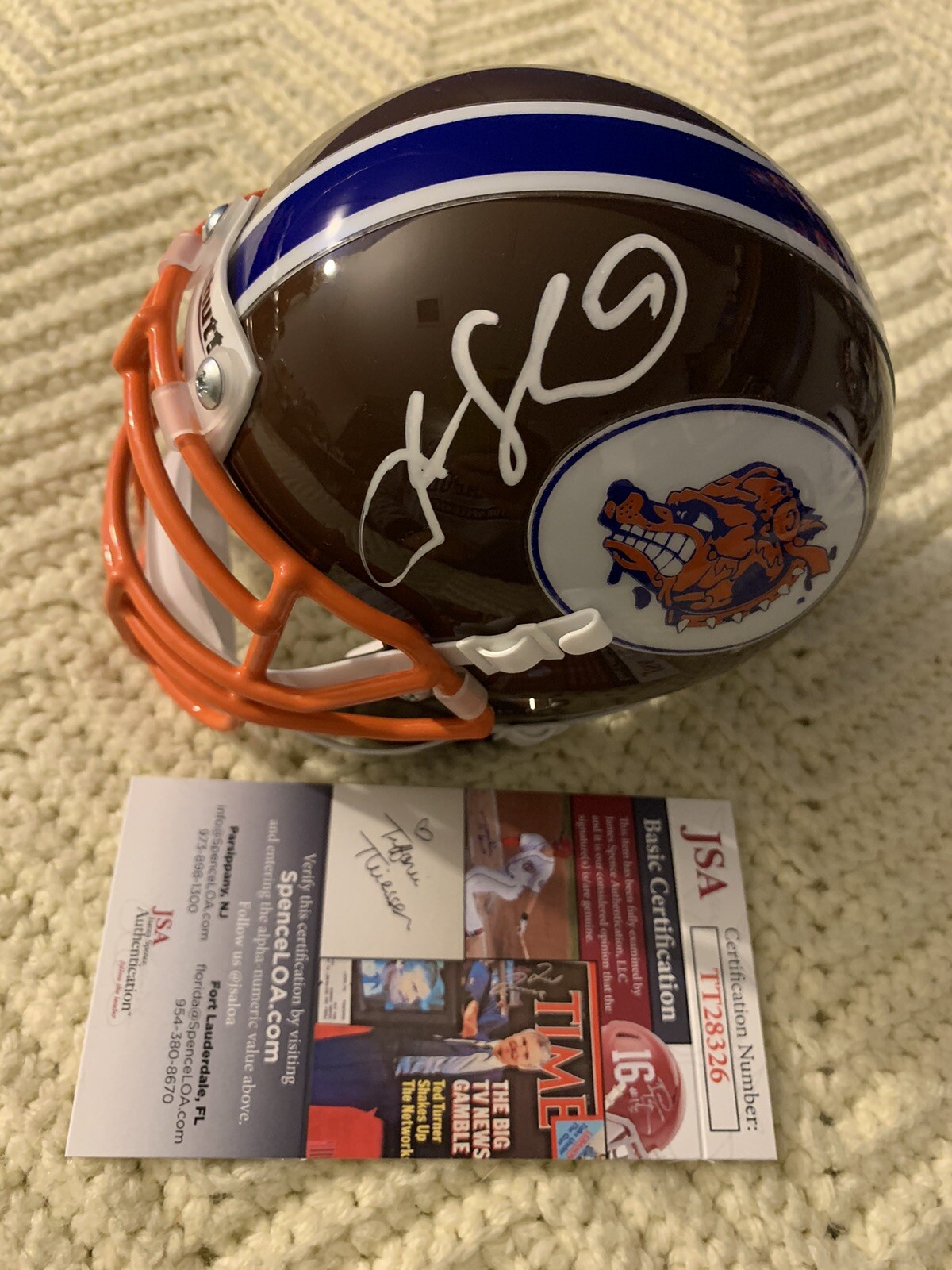 Adam Sandler Signed Mini Helmet Mud Dogs Waterboy JSA Authentication COA
