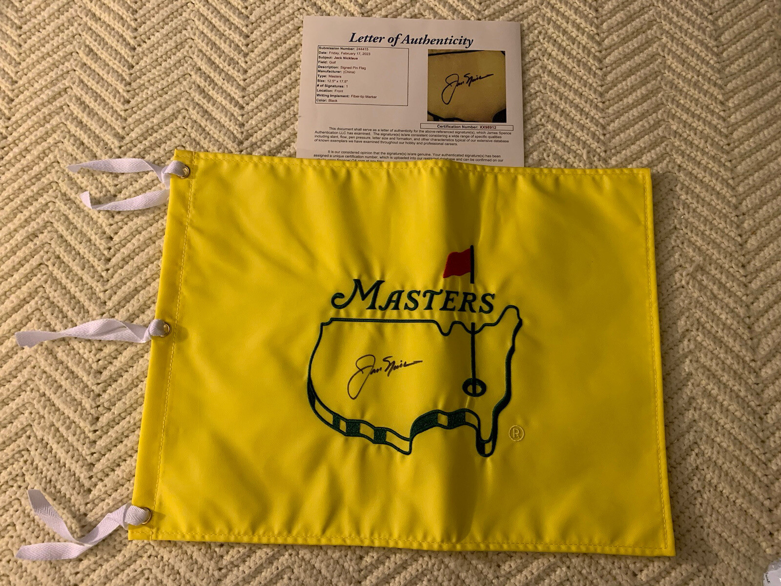 Jack Nicklaus SIGNED Undated Masters Golf Flag Augusta JSA Authenticated LOA COA
