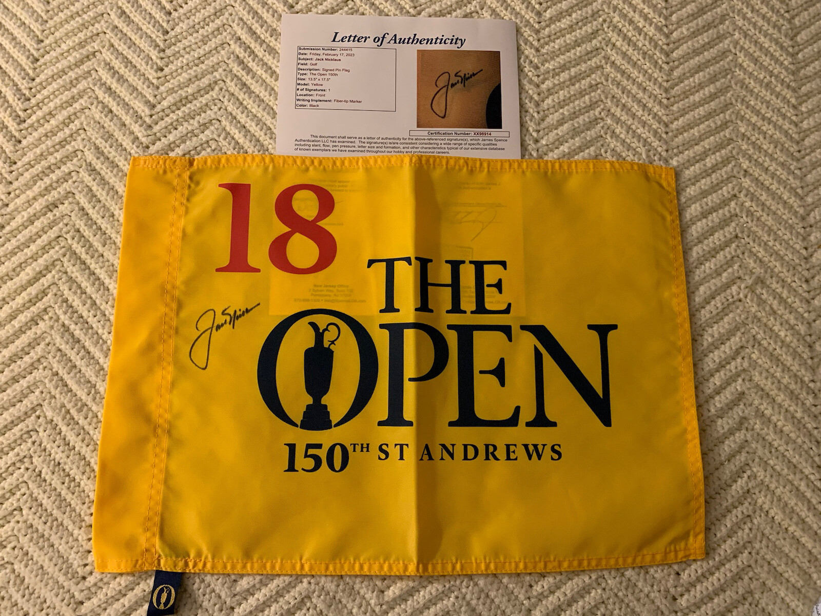 Jack Nicklaus SIGNED 2022 150th British Open Golf Flag JSA Authenticated LOA COA
