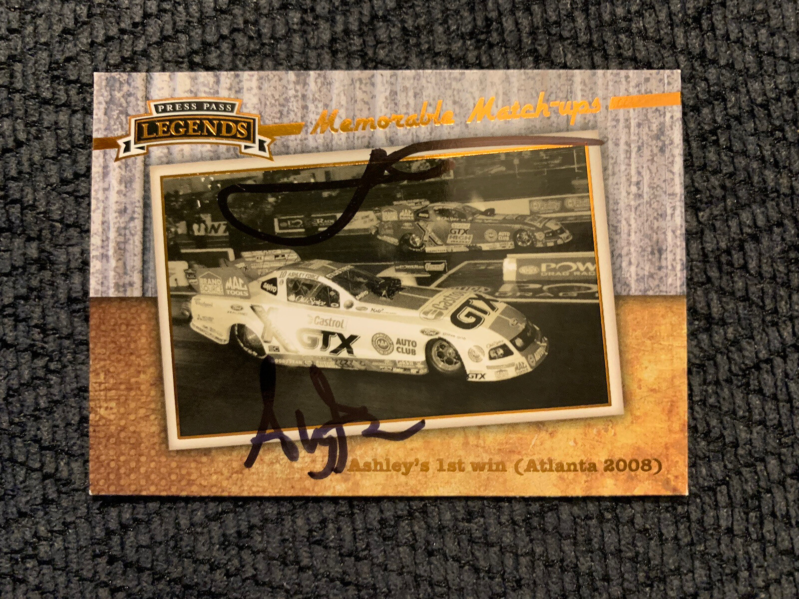John & Ashley Force signed Card Autographed Nhra Press Pass Legends
