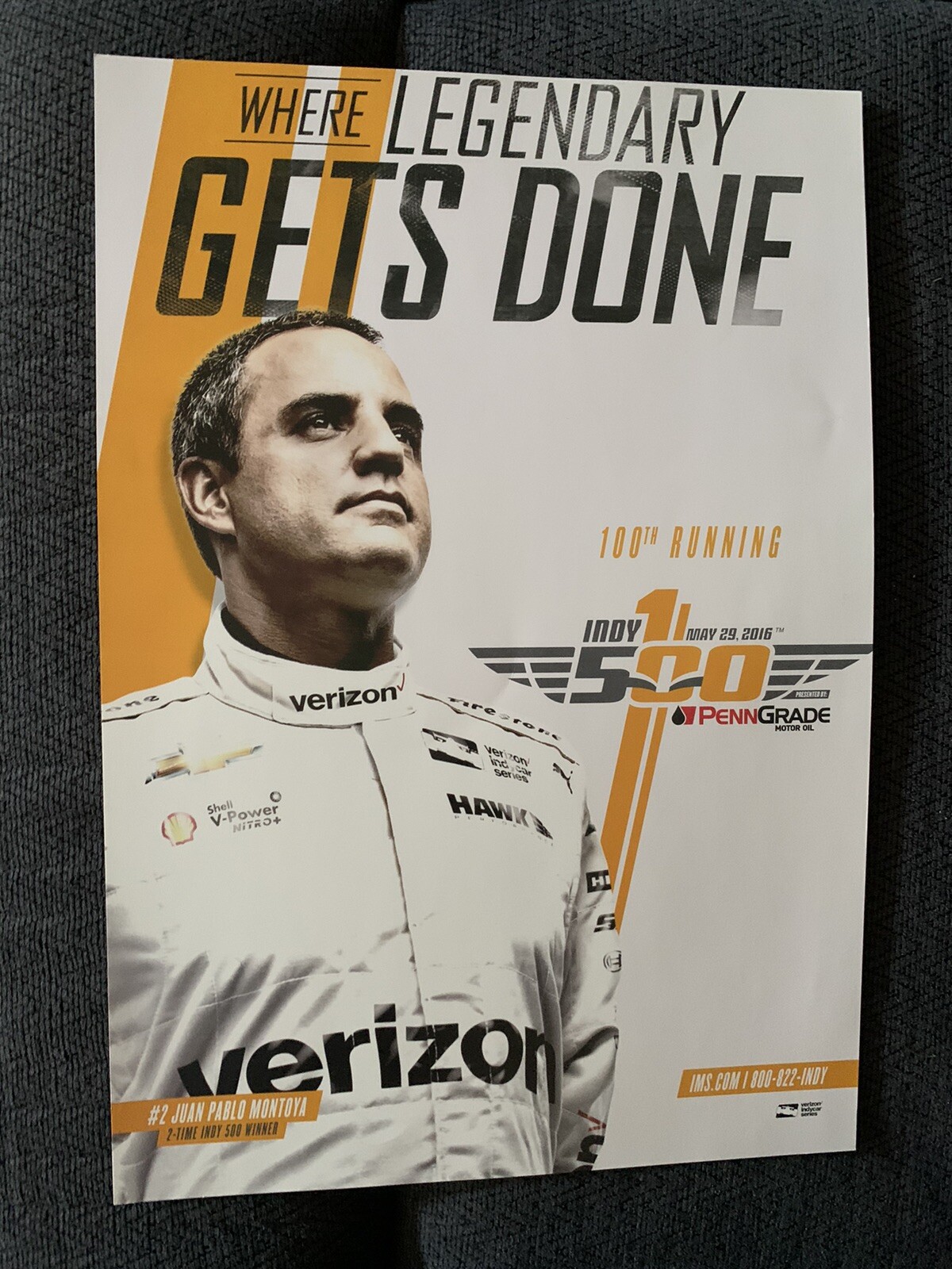 Indianapolis 500 Winner Juan Pablo Montoya 2016 Poster Indy Car 100th

