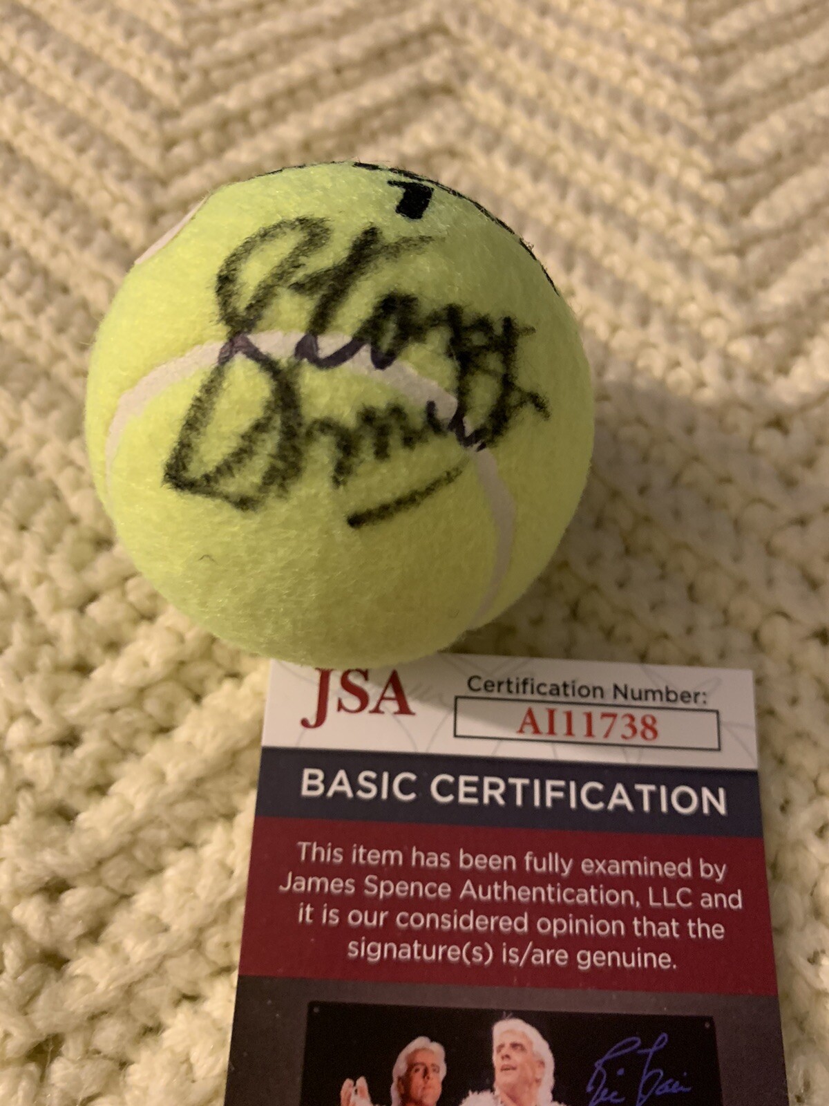 Sran Smith Signed Tennis Ball Autographed JSA Authentication COA
