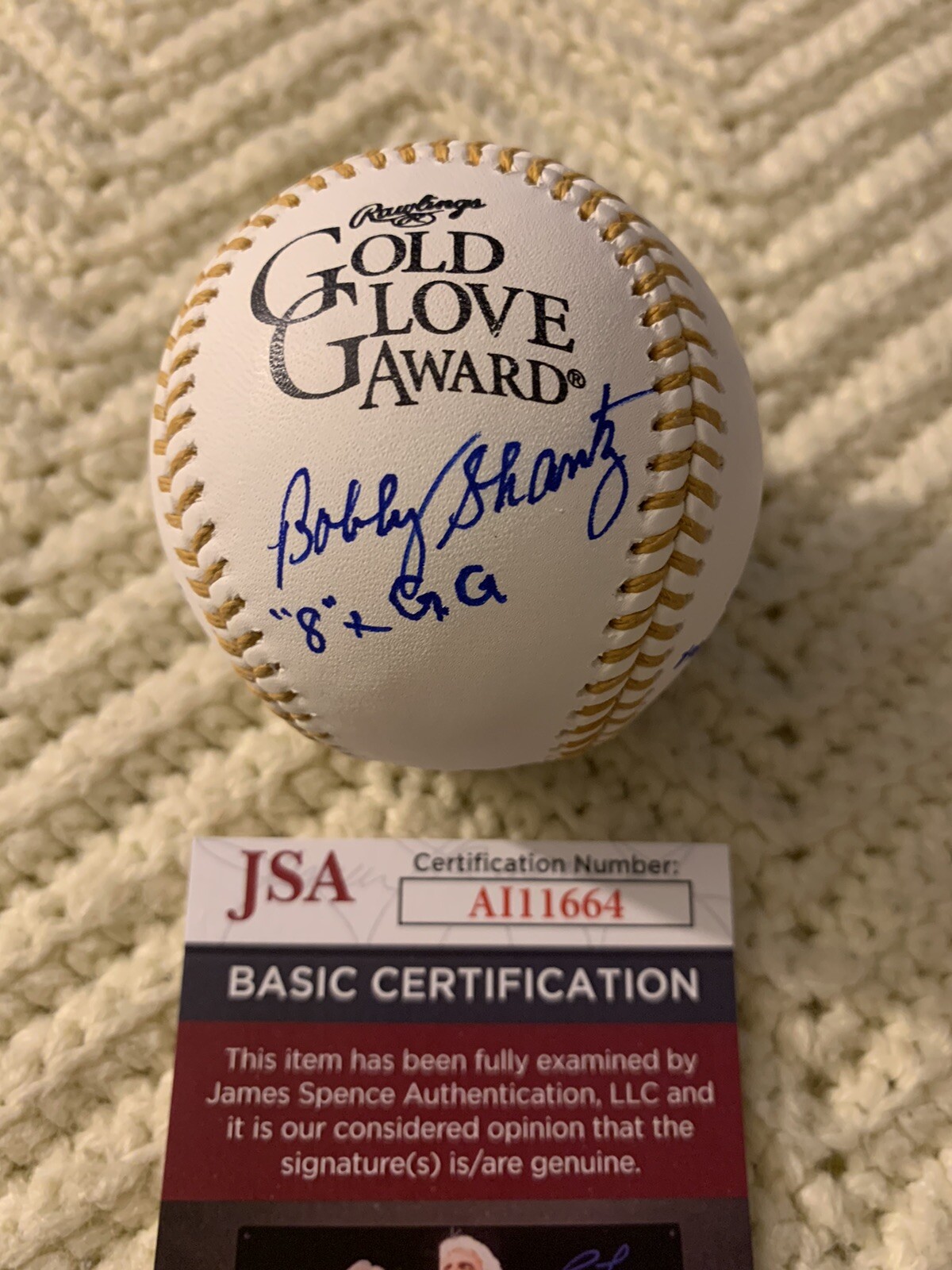 Bobny Shantz Signed Gold Glove Baseball Authentic ROMLB JSA Authenticated COA
