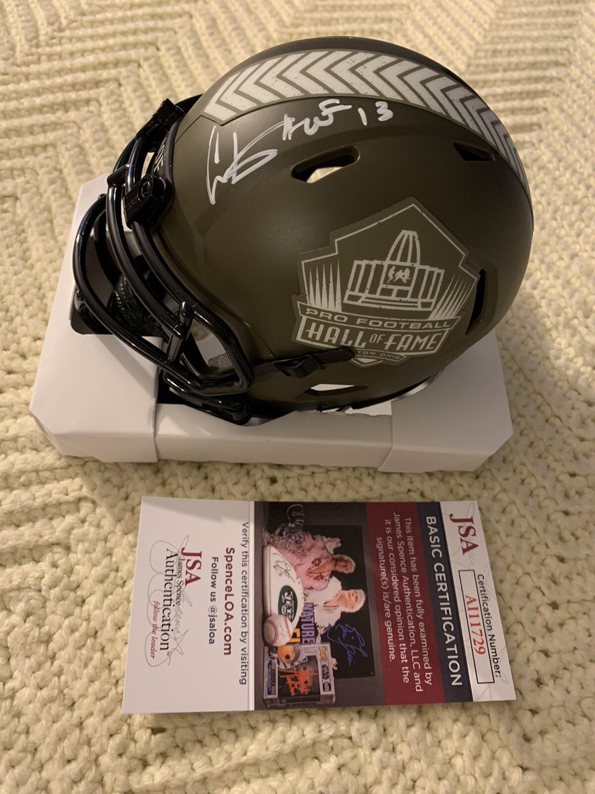 New ListingCris Carter Signed Mini Helmet Hall Of Fame Salute to Svc JSA Authentication COA
