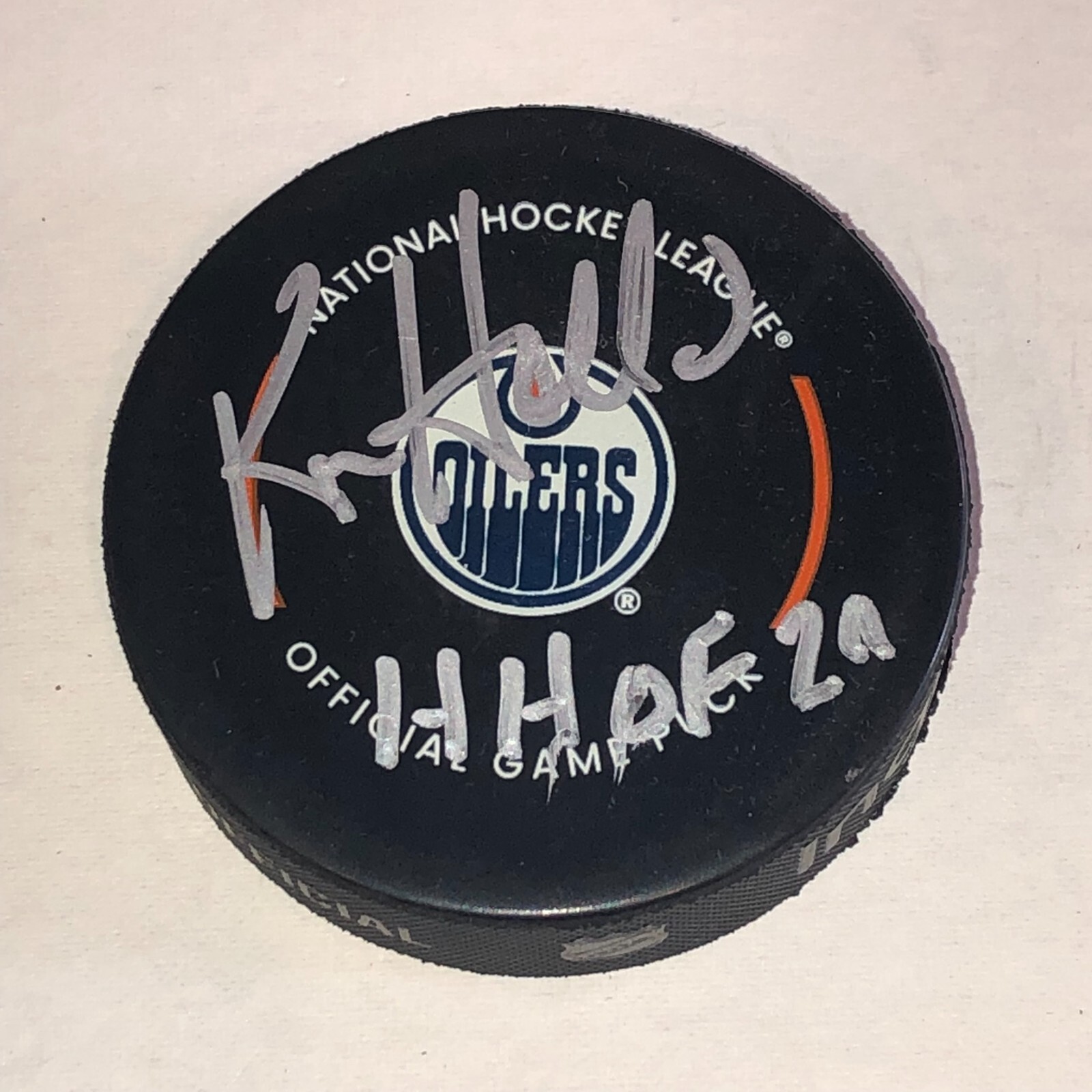 KEN HOLLAND Signed Edmonton OILERS Official GAME Puck Beckett BAS w/ HOF Inscrip