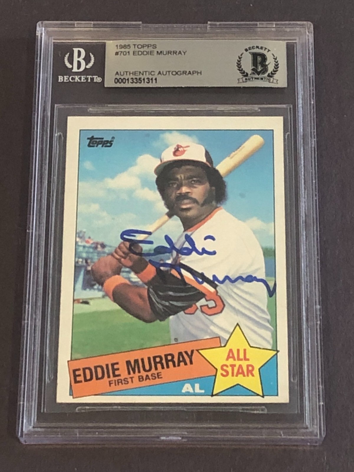EDDIE MURRAY Signed 1985 TOPPS Card #701 Beckett Authenticated BAS