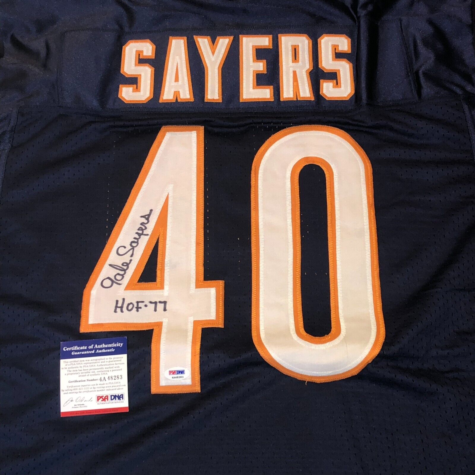 GALE SAYERS Signed Chicago BEARS Custom Jersey w/ PSA ITP COA & HOF Inscr