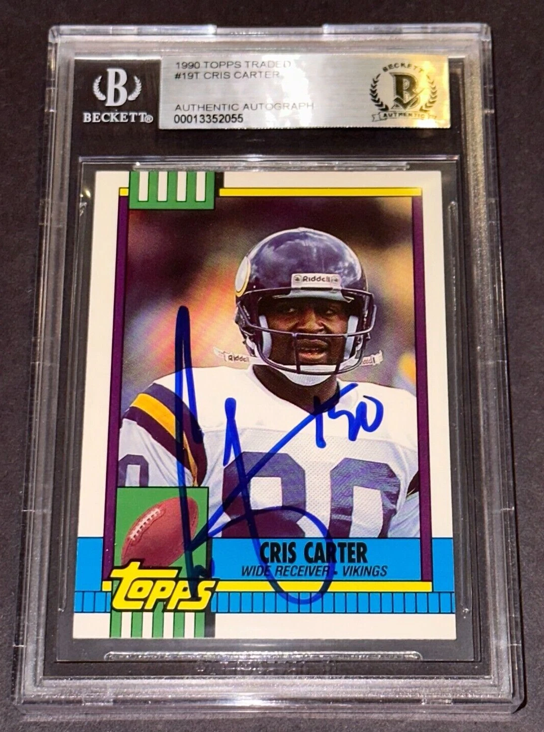 CRIS CARTER Signed 1990 TOPPS Card #19T Beckett Authenticated BAS