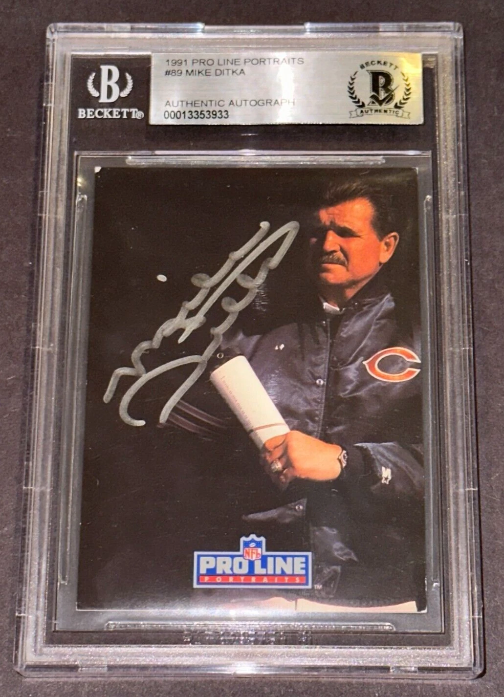 MIKE DITKA Signed 1991 PRO LINE PORTRAITS Card #89 Beckett Authenticated BAS