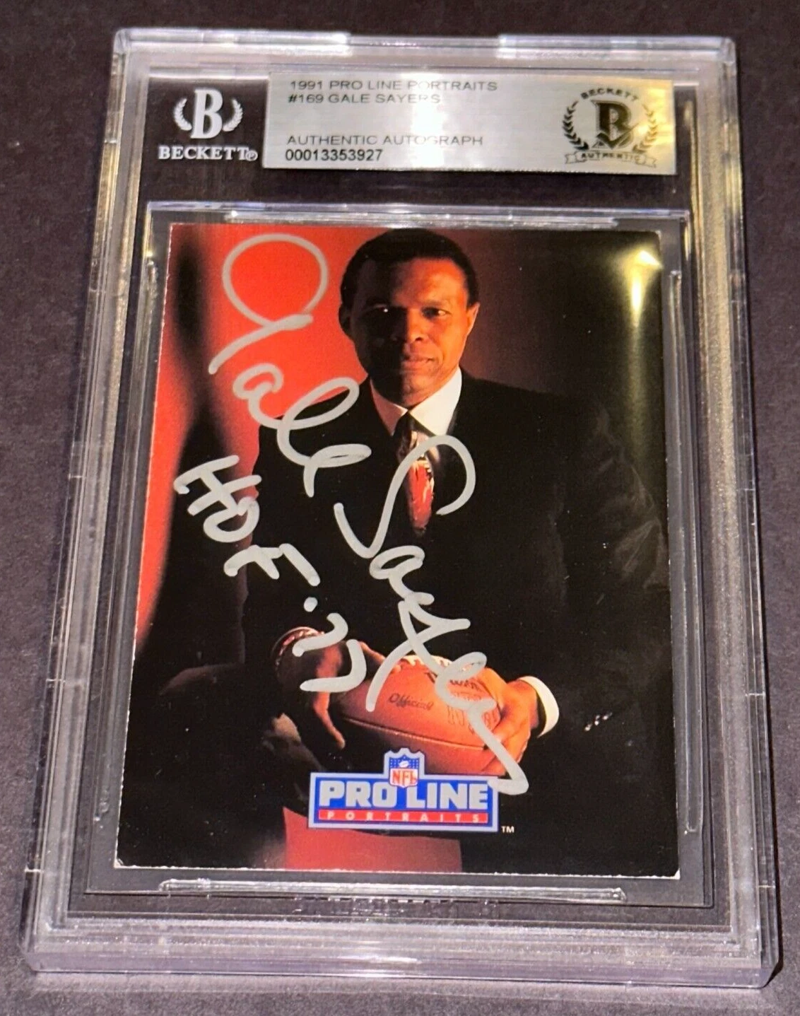 GALE SAYERS Signed 1991 PRO LINE PORTRAITS Card #169 Beckett Auth. BAS & HOF Ins