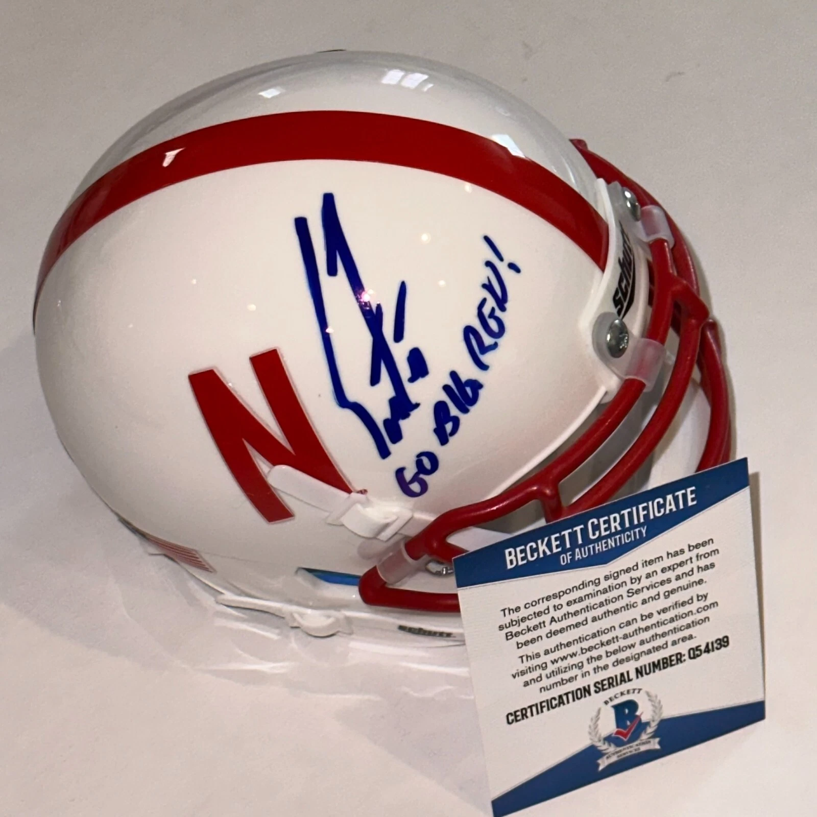SCOTT FROST Signed Nebraska CORNHUSKERS Mini-helmet w/ Beckett COA & Inscription