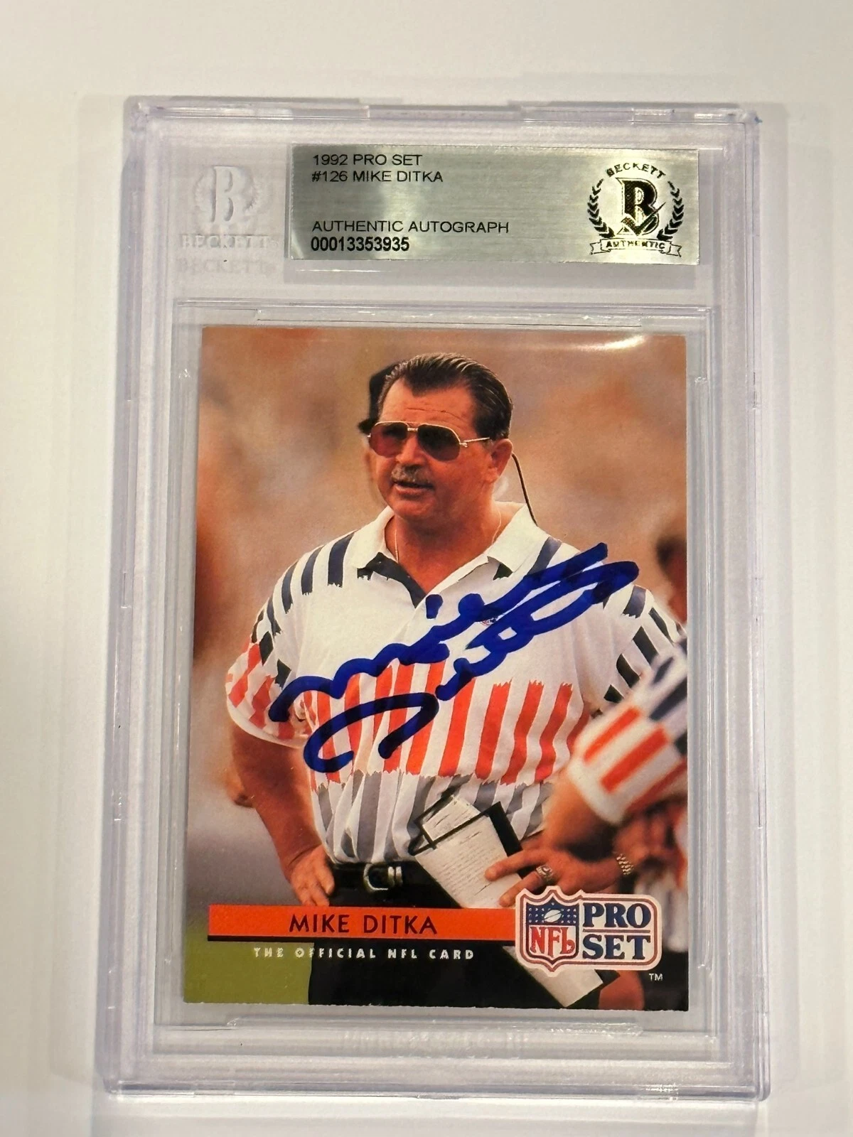 MIKE DITKA Signed 1992 PRO SET Card #126 Beckett Authenticated BAS