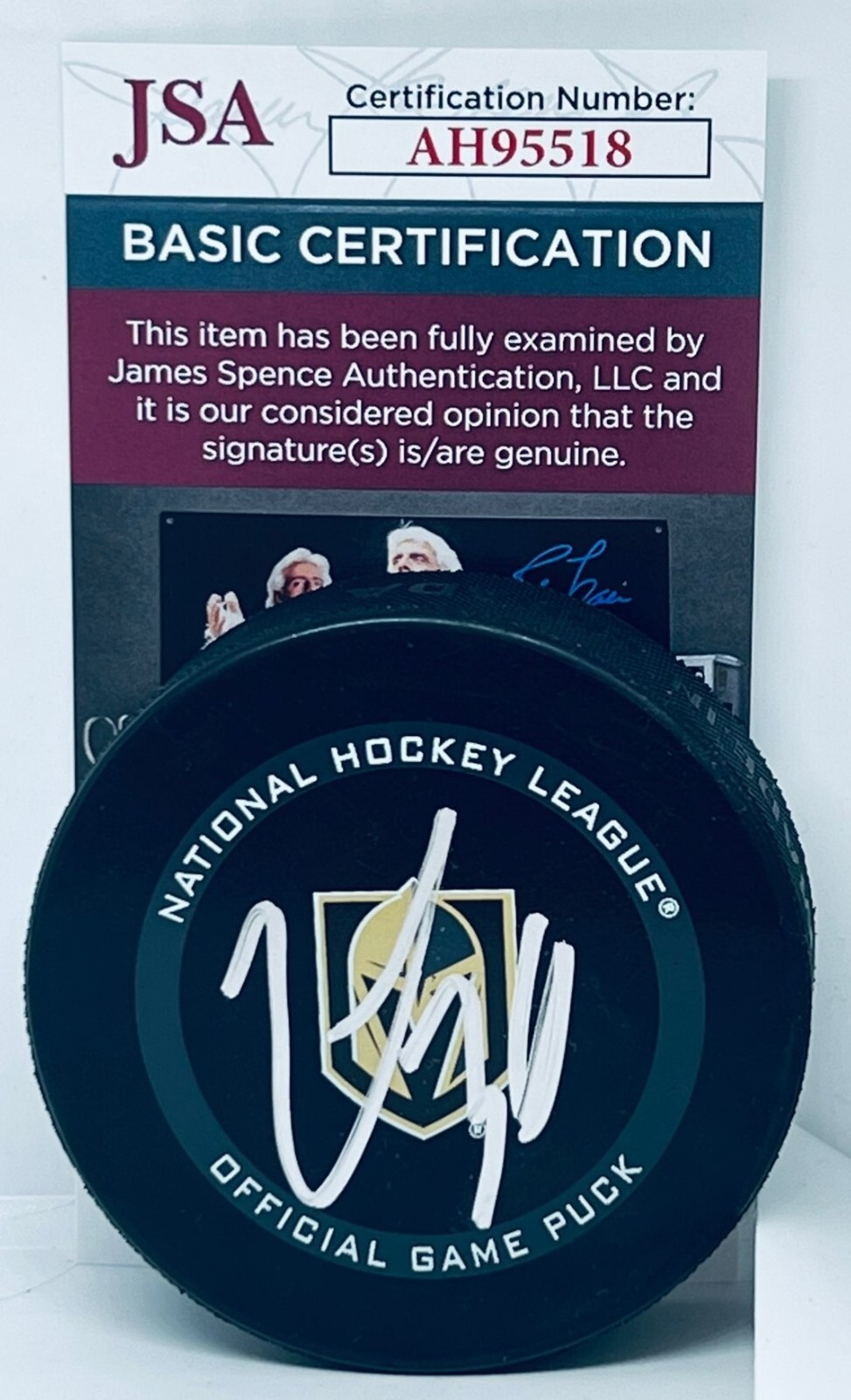 Logan Thompson signed Vegas Golden Knights Official Game Puck autographed JSA