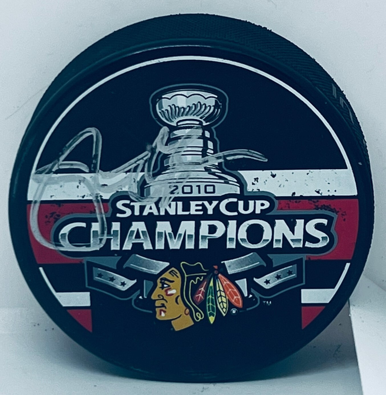 Stan Bowman signed Chicago Blackhawks 2010 Stanley Cup Champs Puck autographed
