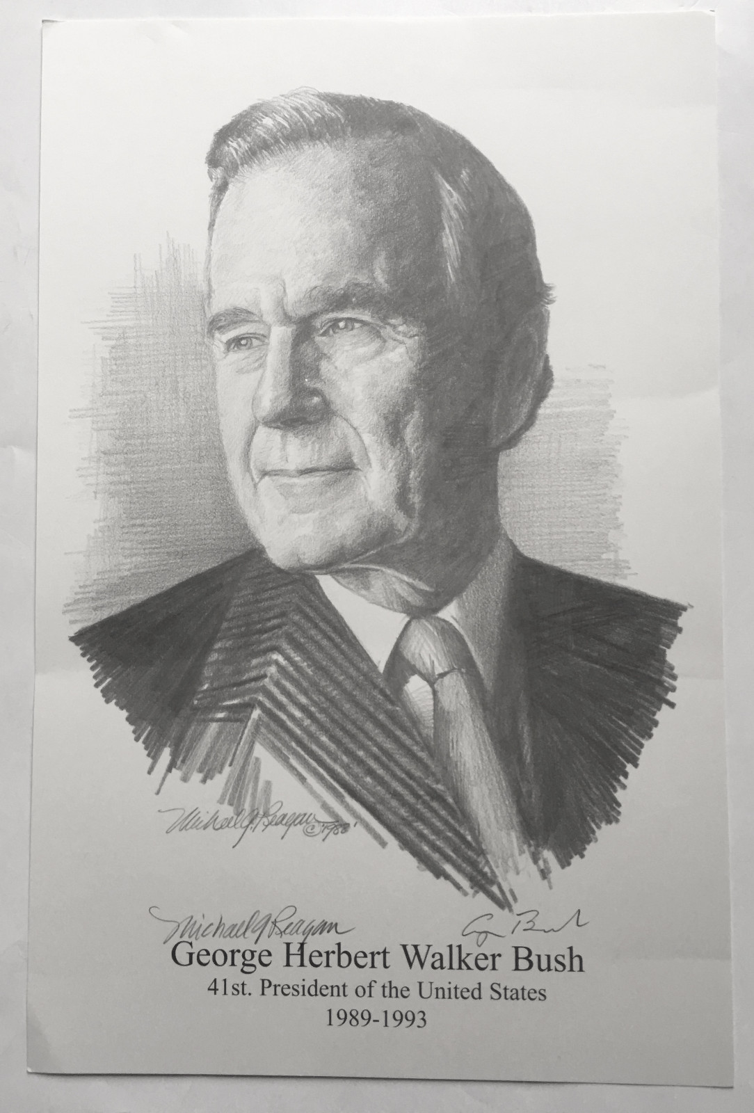 President George H.W. Bush REAL hand SIGNED 11x17 Reagan art print RARE + LOA
