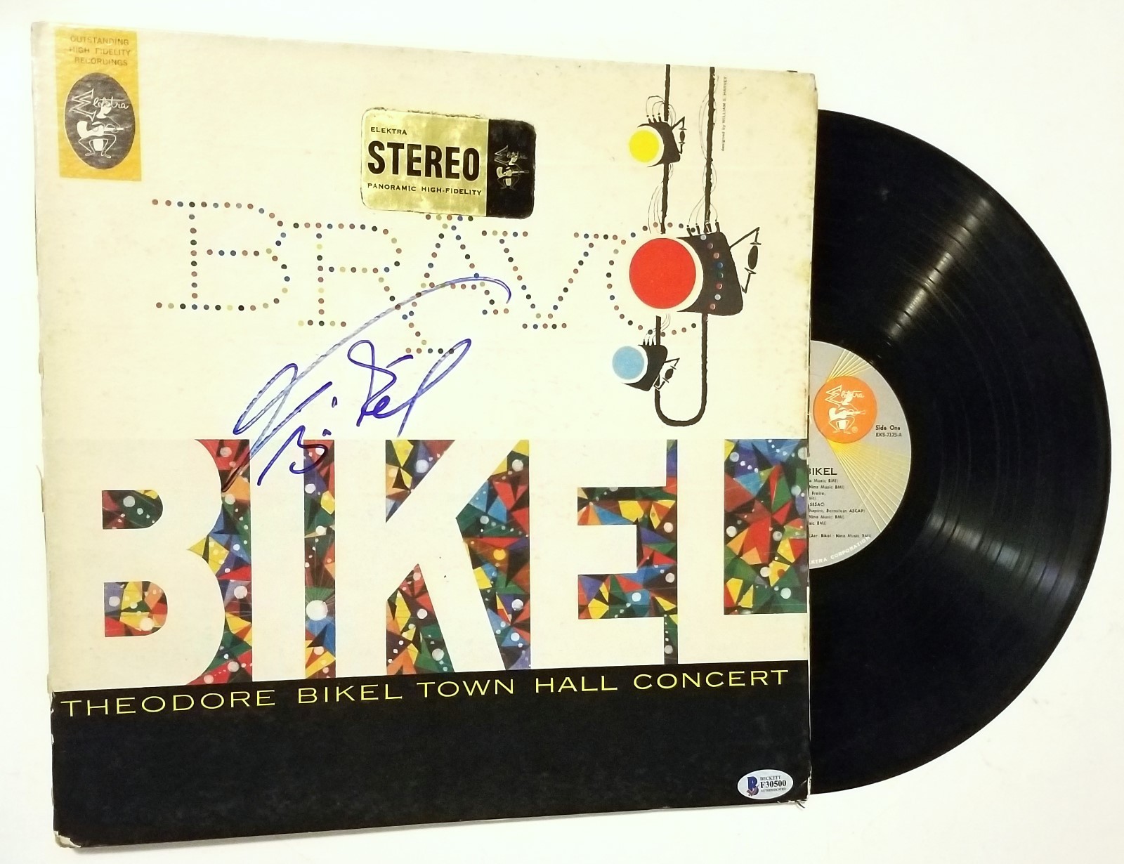 Theodore Bikel REAL hand SIGNED Bravo Town Hall Concert vinyl BAS COA
