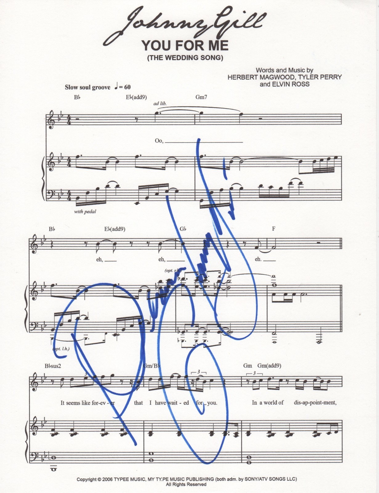 Johnny Gill SIGNED You For Me (wedding song) sheet music #2 COA New Edition
