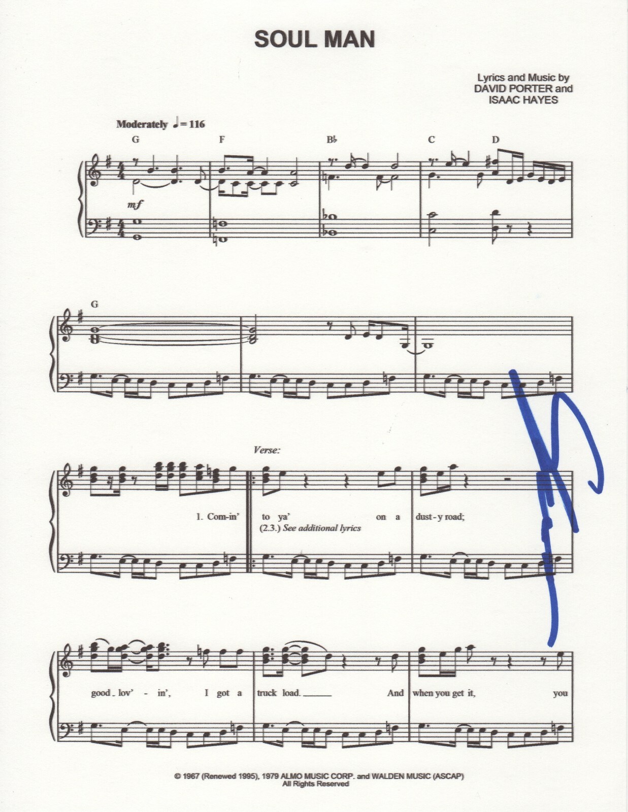 Sam Moore of Sam & Dave REAL hand SIGNED Soul Man sheet music #2 COA
