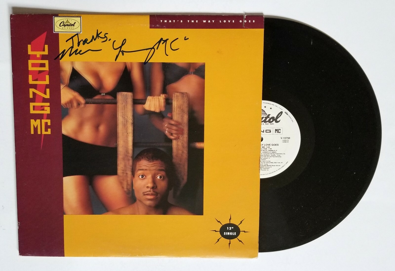 Young MC Marvin Young REAL hand SIGNED That's The Way Love Goes Vinyl COA M.C.
