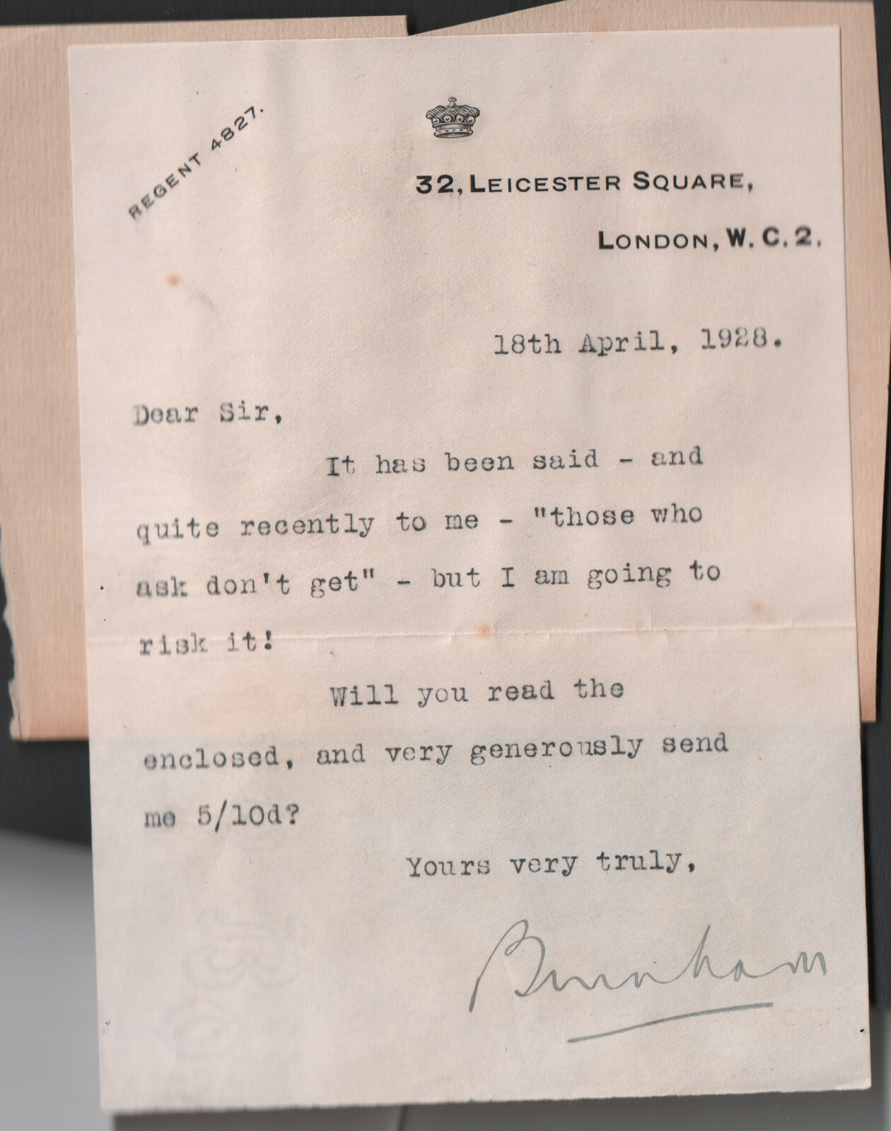 Harry L.W. Burnham REAL SIGNED Letter 1st Viscount House of Commons COA
