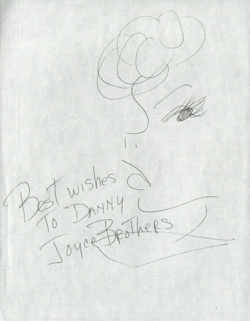 Joyce Brothers psychologist REAL hand SIGNED self sketch / drawing RARE COA
