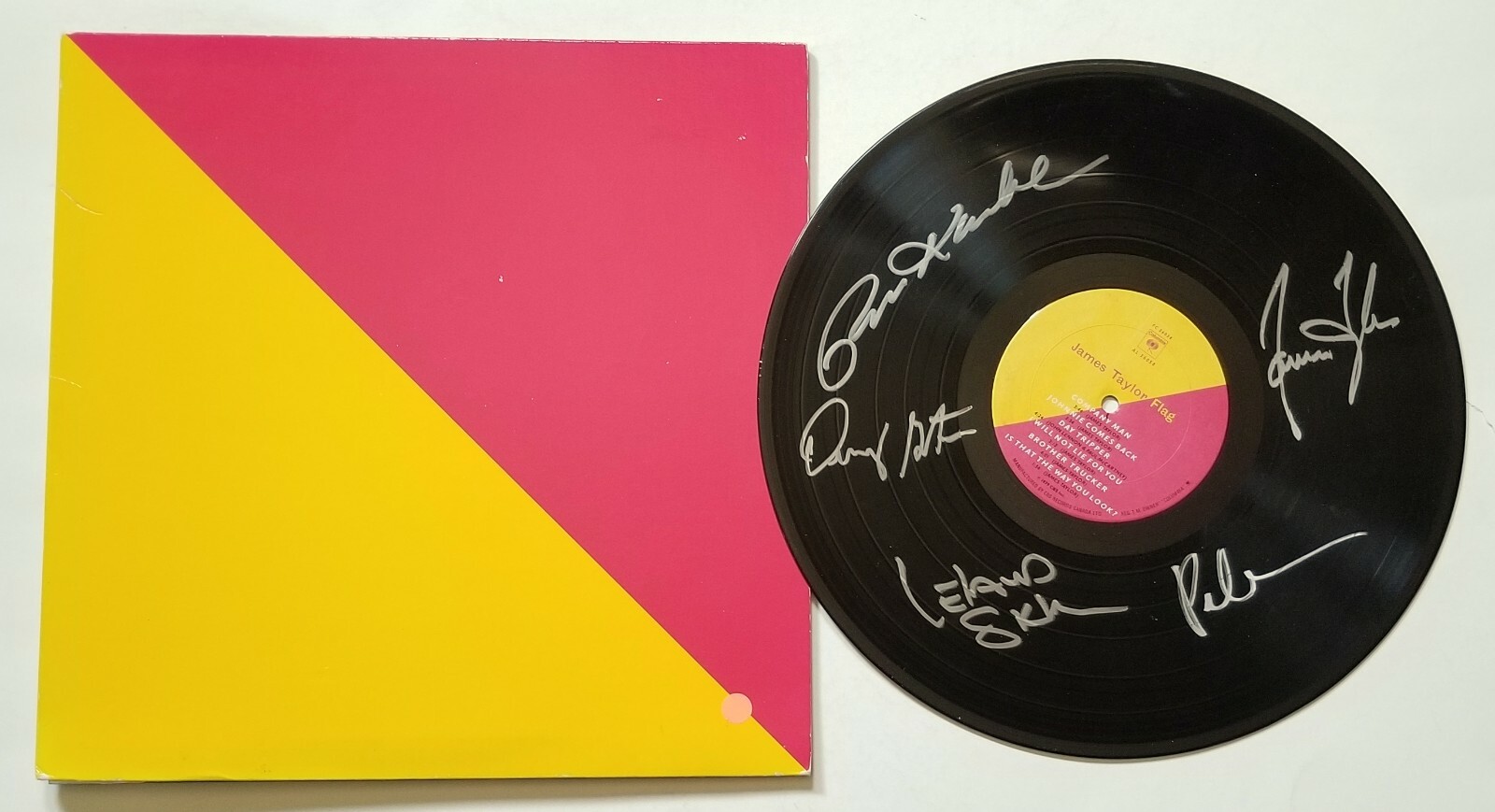 James Taylor REAL SIGNED Flag Vinyl Record COA James + Kunkel Kootch Sklar Asher
