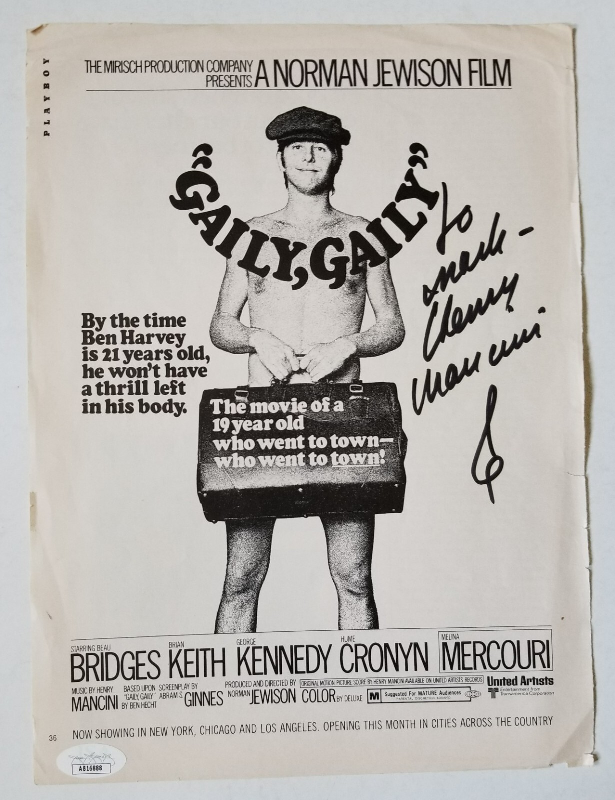 Henry Mancini composer REAL hand SIGNED Magazine Page JSA COA Pink Panther
