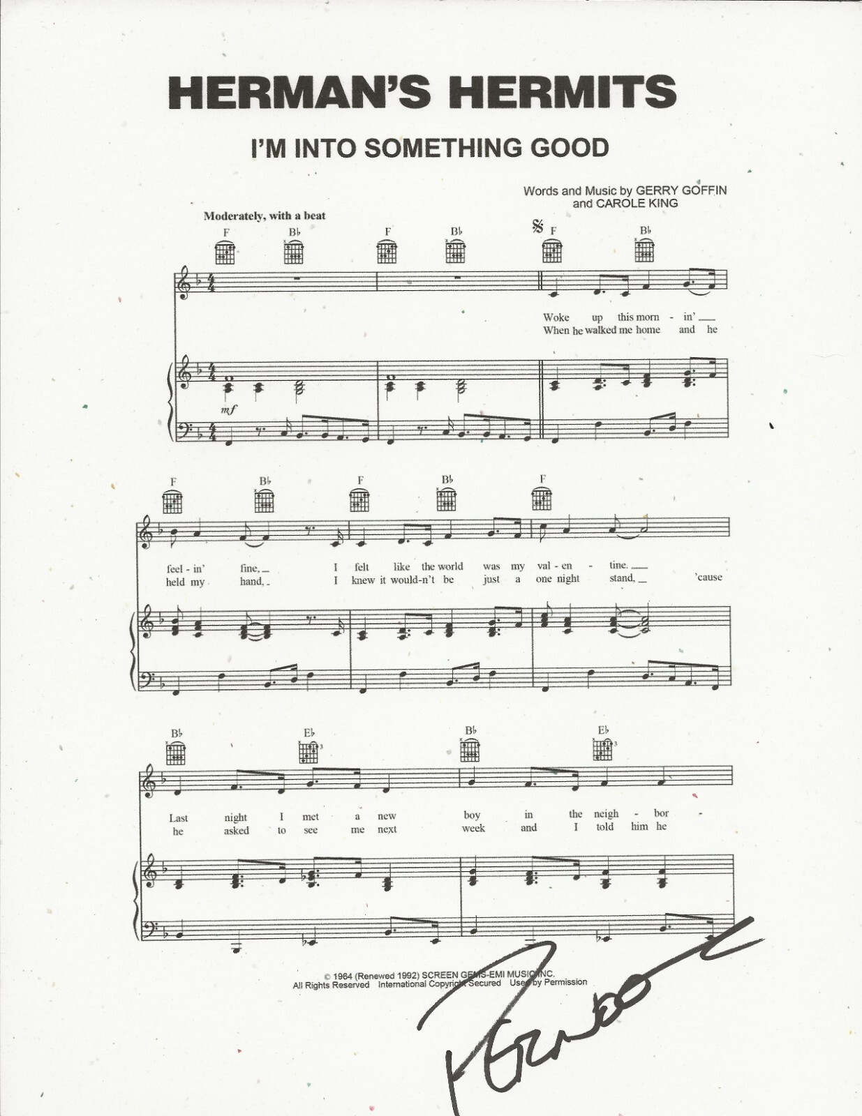 Peter Noone of Herman's Hermits SIGNED I'm Into Something Good Sheet Music COA
