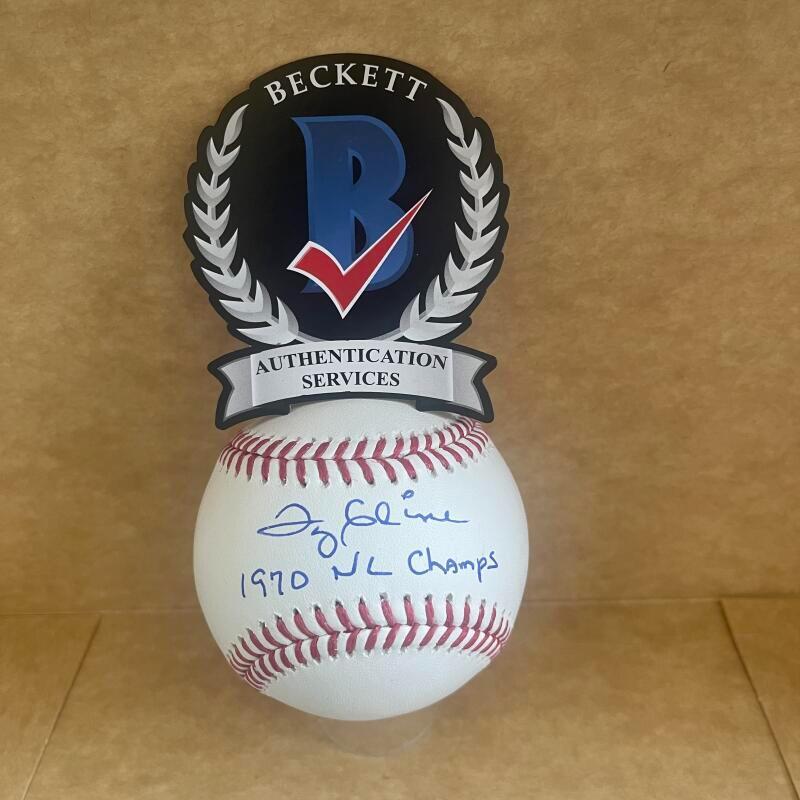 TY CLINE 1970 NL CHAMPS REDS SIGNED AUTO M.L.BASEBALL BECKETT AUTHENTICATED