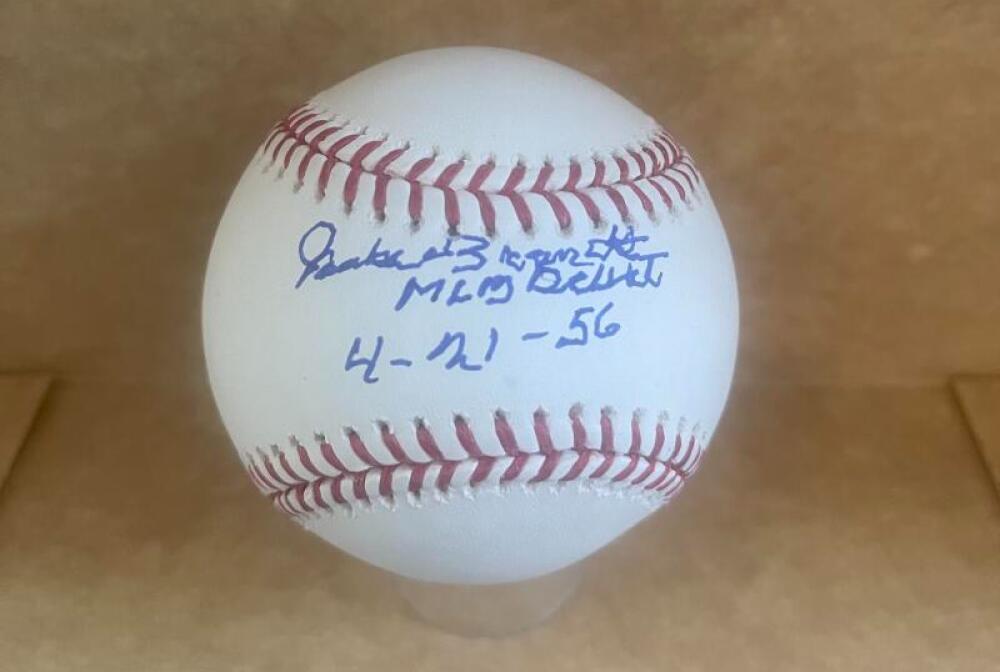 JACKIE BRANDT MLB DEBUT 4-21-56 SIGNED AUTO M.L. BASEBALL BECKETT AUTHENTICATED