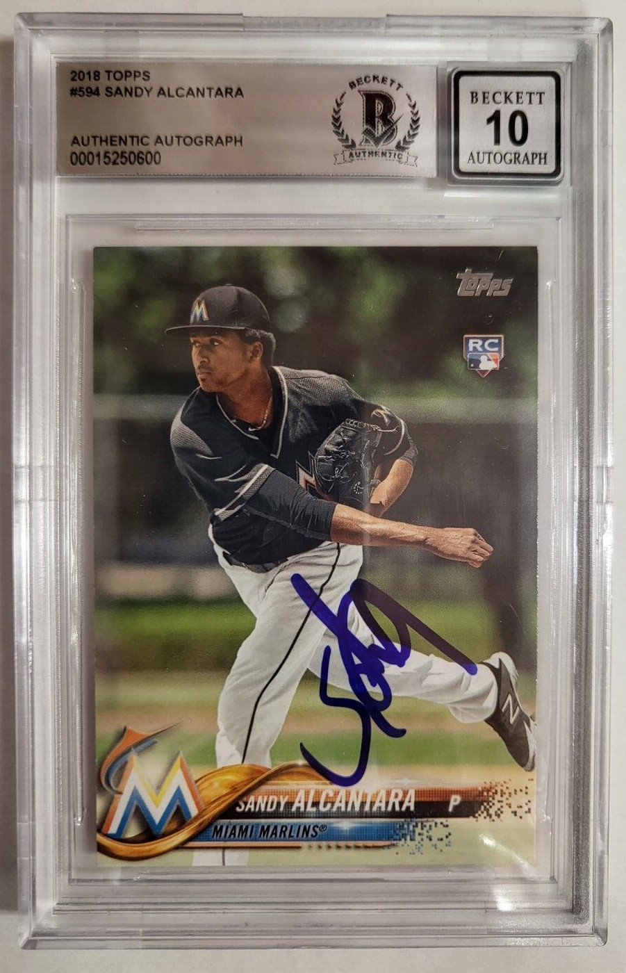 2018 TOPPS SANDY ALCANTARA MARLINS RC #594 AUTO SIGNED CARD BECKETT 10 AUTO
