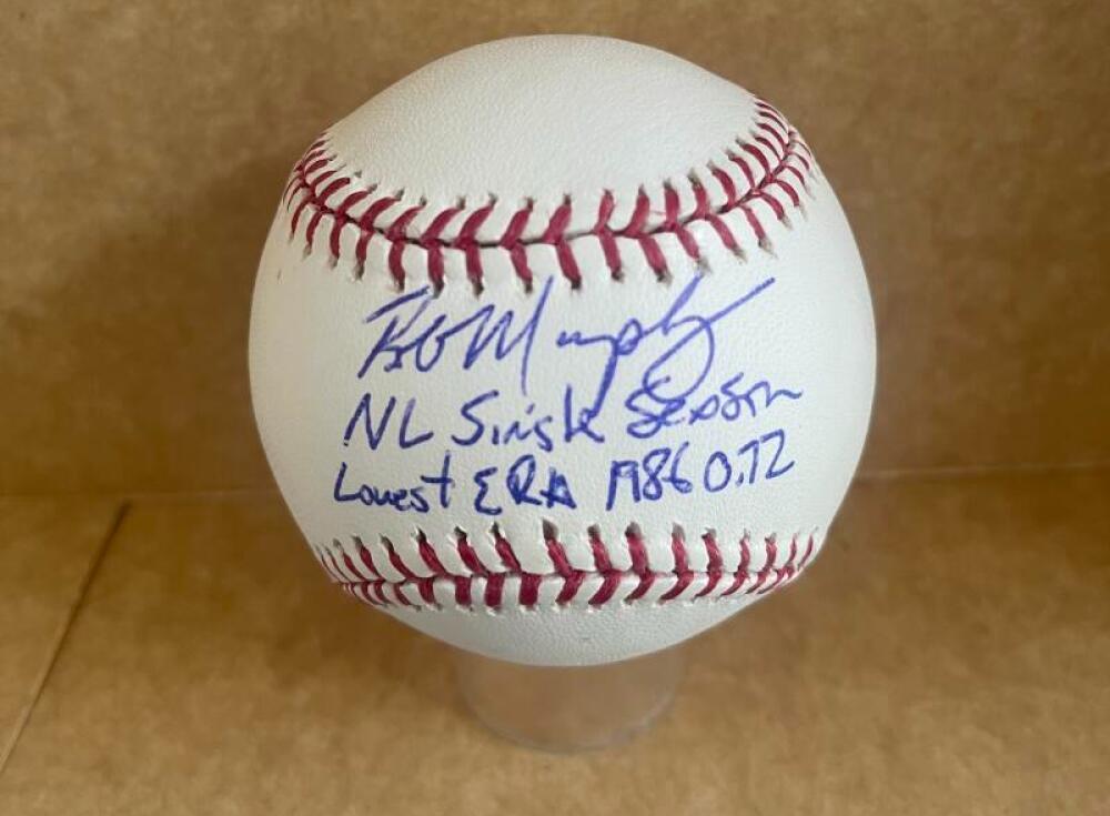 ROB MURPHY N.L. SINGLE SEASON LOWEST ERA 0.72 SIGNED M.L. BASEBALL BECKETT AUTHE