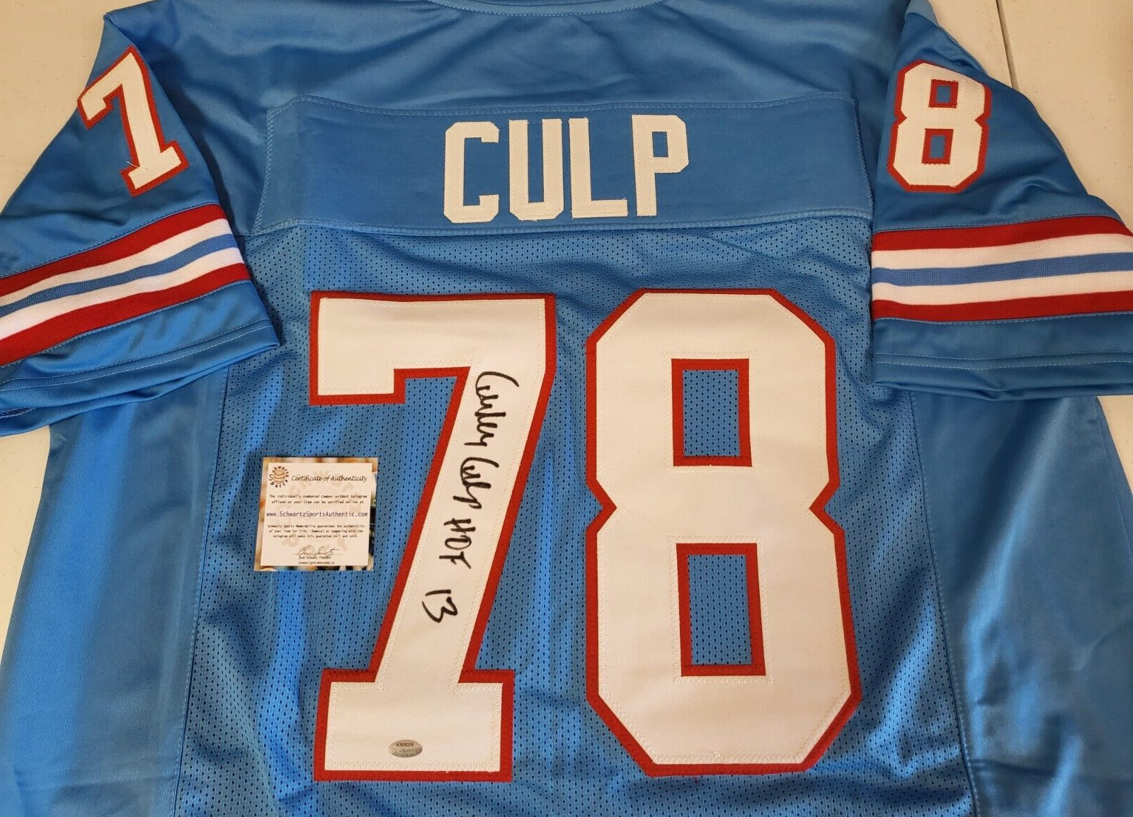 CURLEY CULP #78 HOUSTON SIGNED AUTO BLUE CUSTOM JERSEY SIZE XL SCHWARTZ SPORTS