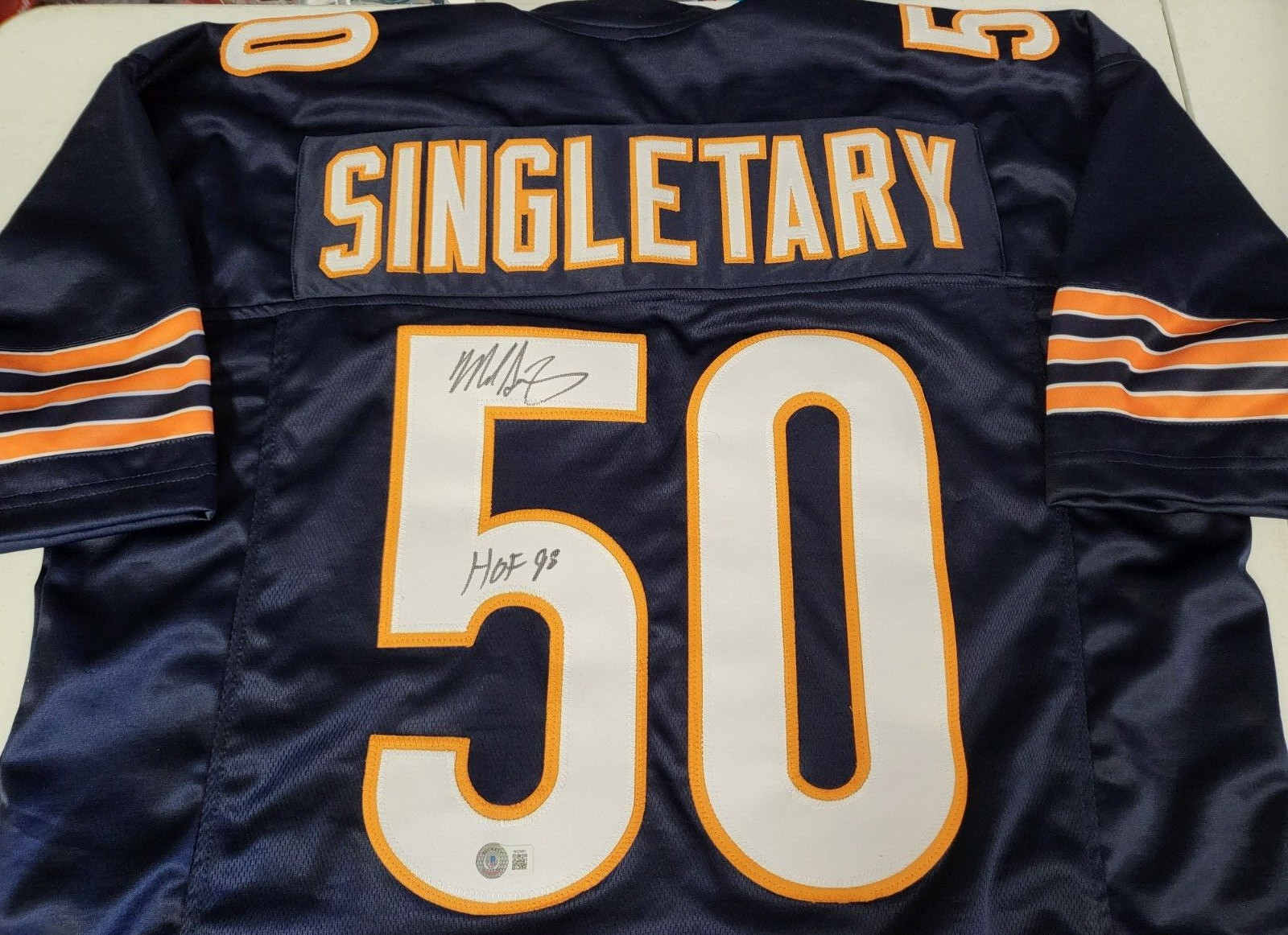 MIKE SINGLETARY #50 HOF 98 CHICAGO SIGNED AUTO CUSTOM JERSEY SIZE XL BECKETT *
