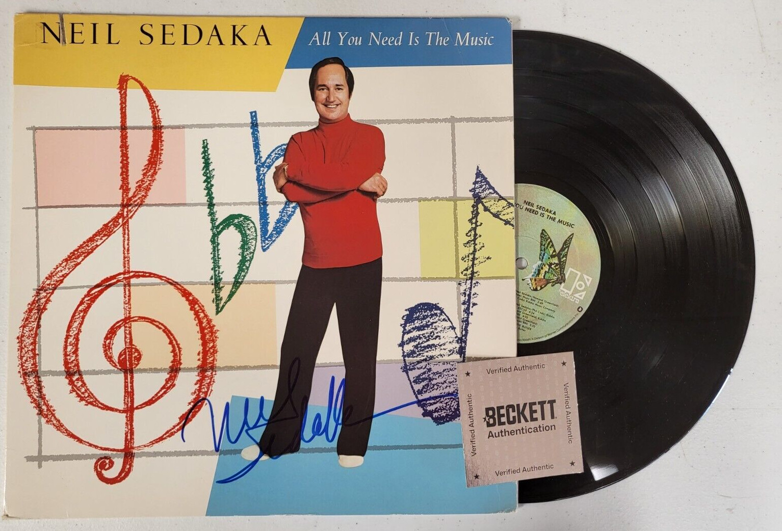 NEIL SEDAKA ALL YOU NEED IS MUSIC SIGNED AUTOGRAPHED RECORD ALBUM BECKETT AUTH
