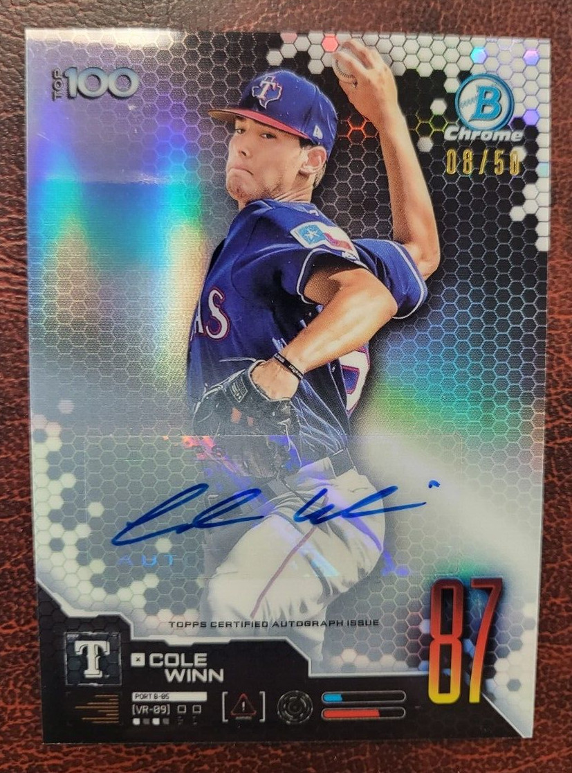 2019 BOWMAN CHROME SCOUTS COLE WINN RANGERS AUTO TOP 100 CARD /50 RARE
