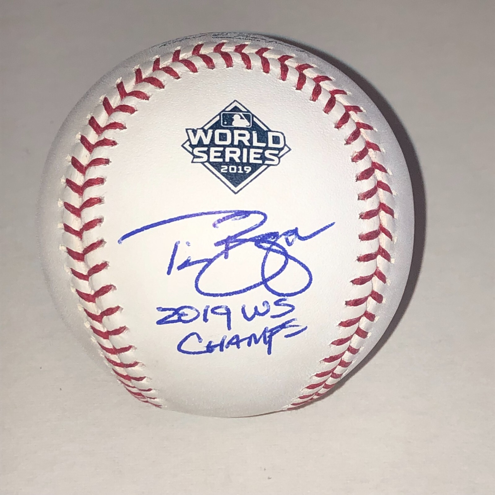 TIM BOGAR (Nationals) Signed Official 2019 WORLD SERIES Baseball BAS w/ Inscrip