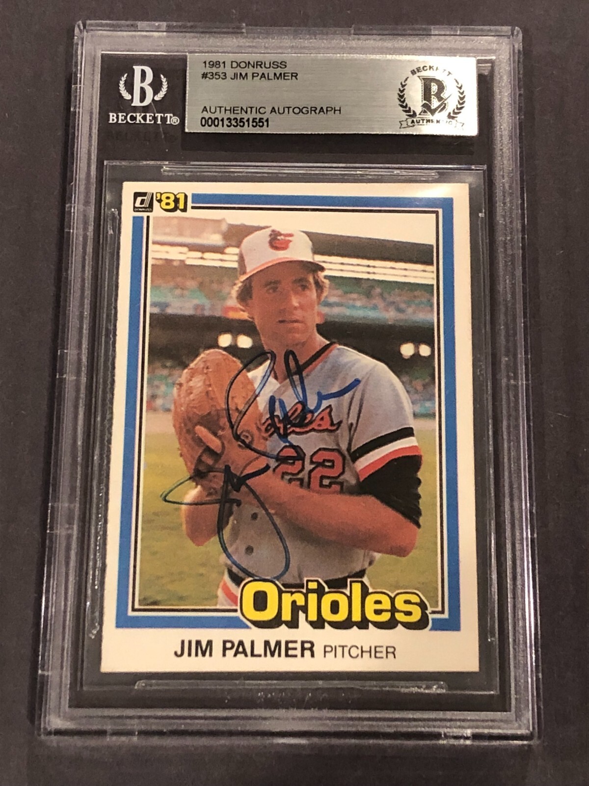 JIM PALMER Signed 1981 DONRUSS Card #353 Beckett Authenticated (BAS)