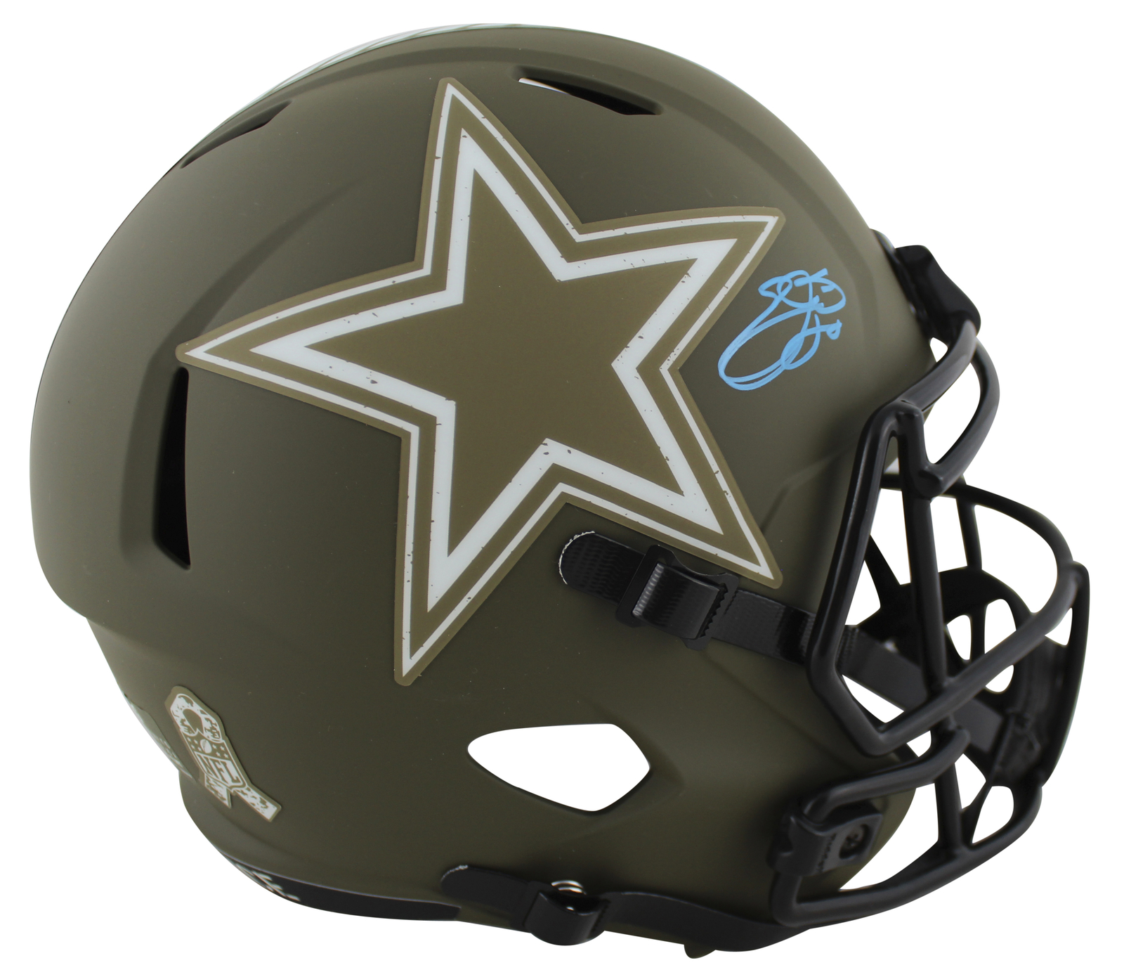 Cowboys Emmitt Smith Signed Salute To Service F/S Speed Proline Helmet BAS Wit