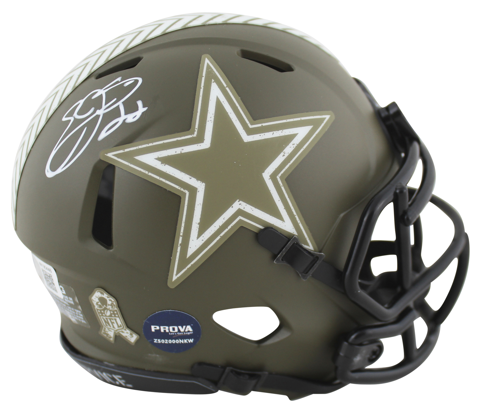Cowboys Emmitt Smith Signed Salute To Service Speed Mini Helmet BAS Witnessed