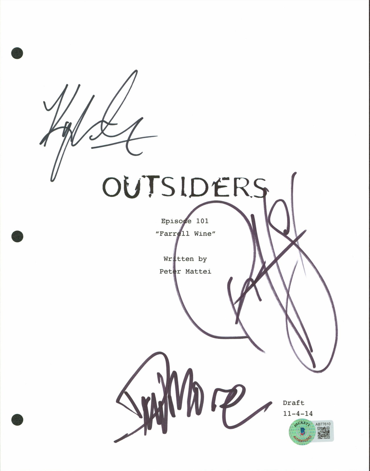 Outsiders (3) Hurst, Gallner & Morse Authentic Signed Script Cover BAS #AB77610