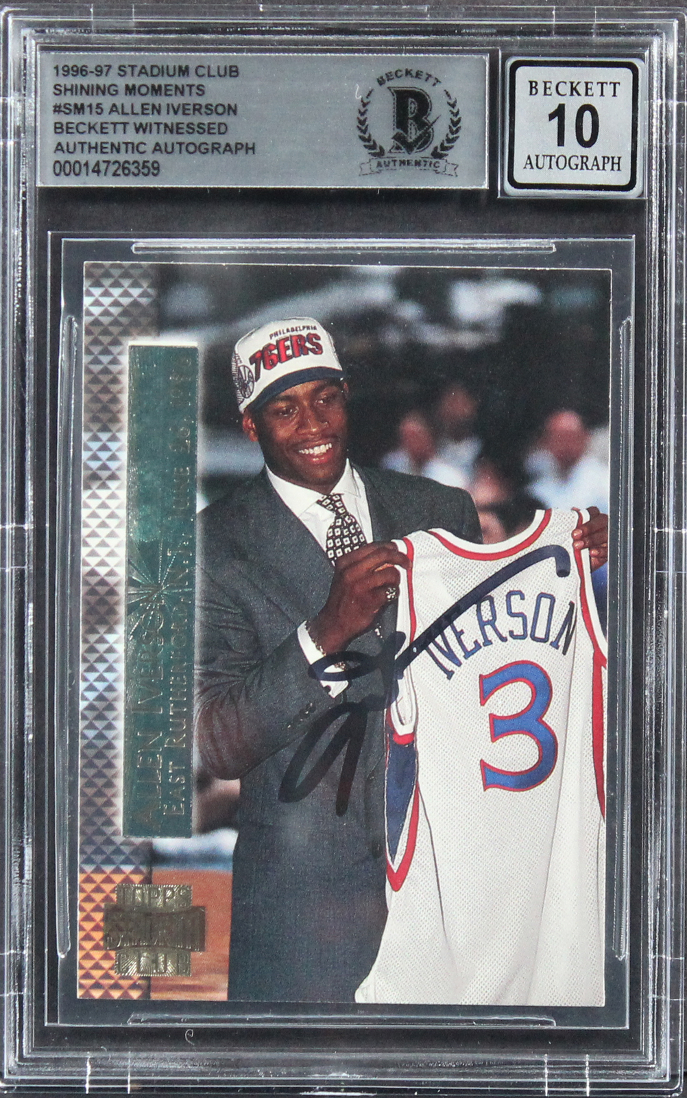 Allen Iverson Signed 1996 Stadium Club Shining Moments #SM15 RC Auto 10 BAS Slab