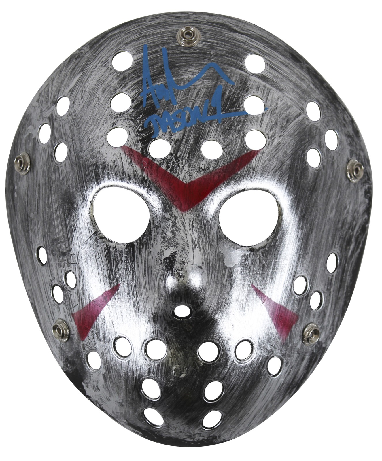 Ari Lehman Friday The 13th Jason 1 Signed Silver Jason Mask w/ Blue Sig BAS Wit