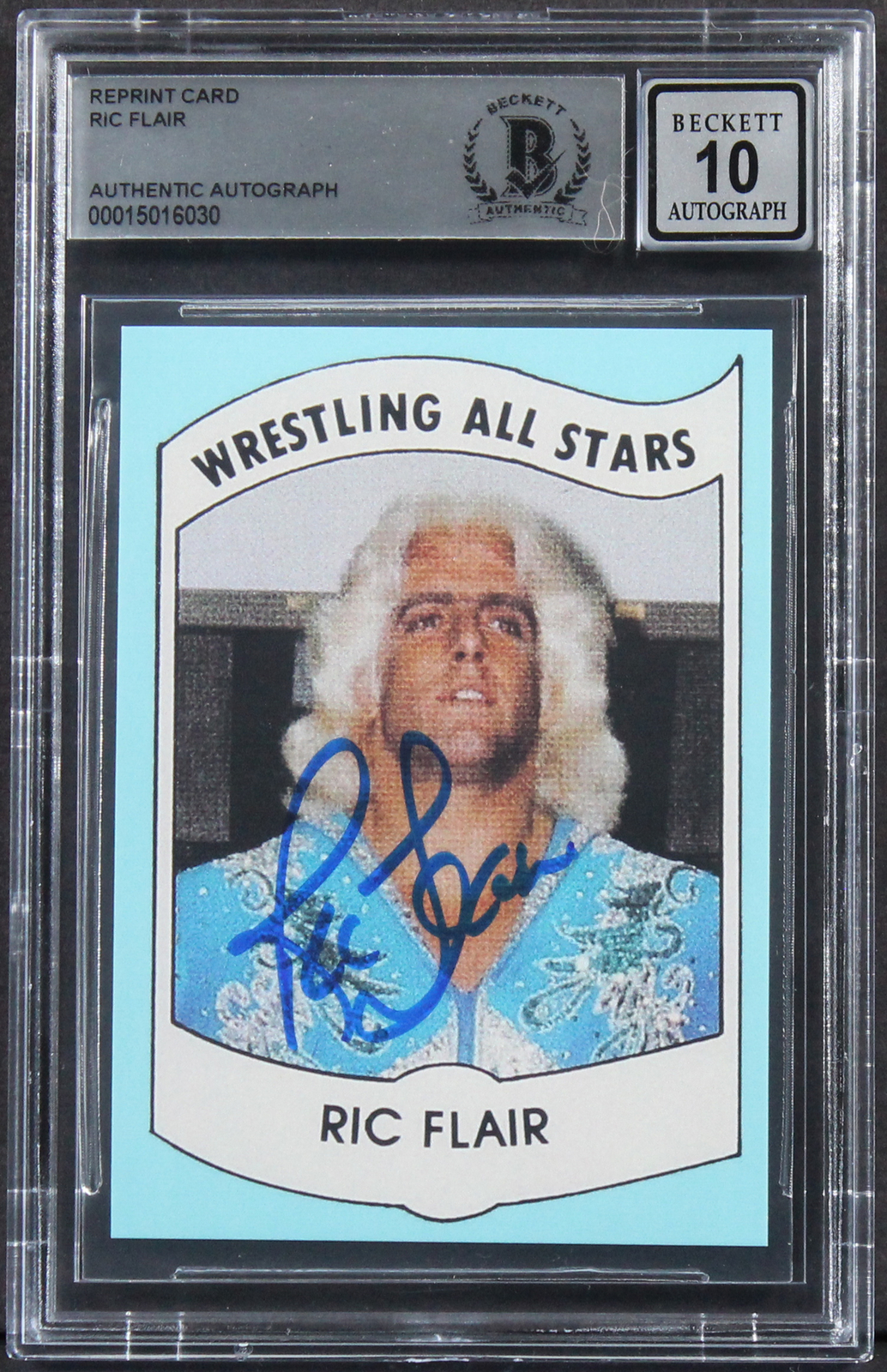 Ric Flair Signed 1982 Wrestling All Stars Rookie Reprint Card Auto 10! BAS Slab

