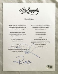 AIR SUPPLY RUSSELL HITCHCOCK AND GRAHAM RUSSELL SIGNED LYRIC SHEET BECKETT BA… COLLECTIBLE MEMORABILIA