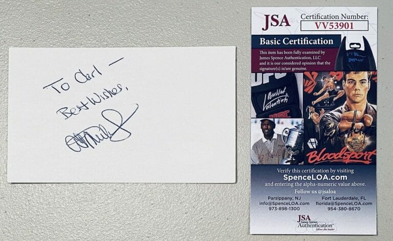 AL MICHAELS SIGNED AUTOGRAPHED 3×5 CARD JSA CERTIFIED ANNOUNCER SPORTSCASTER
 COLLECTIBLE MEMORABILIA