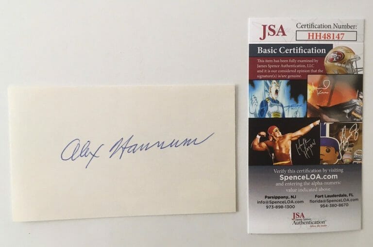 ALEX HANNUM SIGNED AUTOGRAPHED 3×5 CARD JSA CERTIFIED NBA HALL OF FAME
 COLLECTIBLE MEMORABILIA