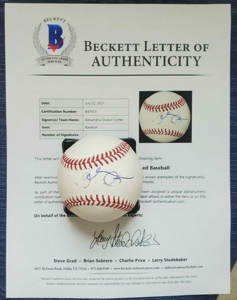ALEXANDRIA OCASIO-CORTEZ AOC SIGNED OMLB BASEBALL W/ BAS LOA #A47853 BECKETT COLLECTIBLE MEMORABILIA