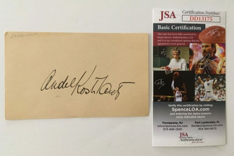 ANDRE KOSTELANETZ SIGNED AUTOGRAPHED 3×5 CARD JSA CERTIFIED CONDUCTOR
 COLLECTIBLE MEMORABILIA