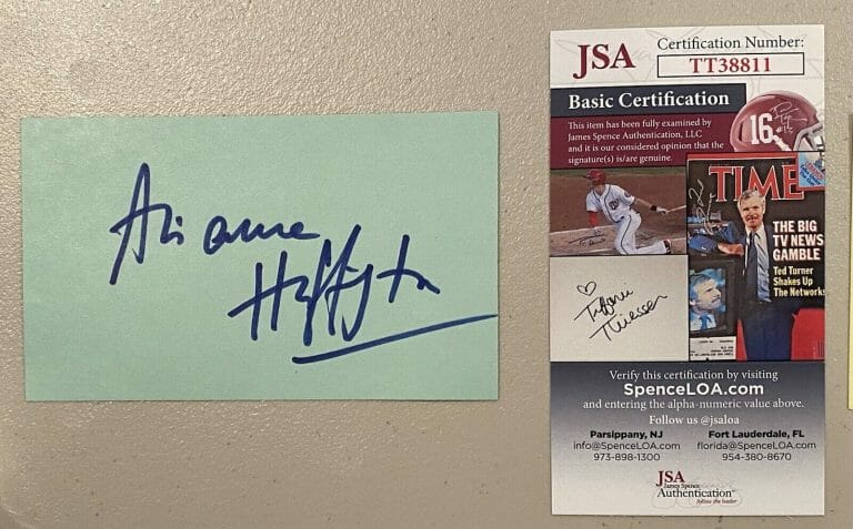 ARIANNA HUFFINGTON SIGNED AUTOGRAPHED 3×5 CARD JSA CERT POLITICALLY INCORRECT
 COLLECTIBLE MEMORABILIA
